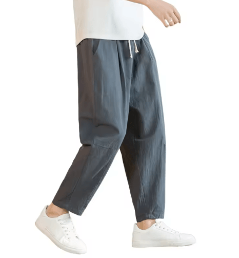 Mens Cotton Linen Casual Pants Breathable Loose Straight Leg Drawstring Streetwear Trousers green 4xl