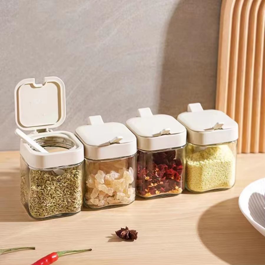 Clear Glass Spice And Seasoning Jar With Spoon For Kitchen Storage Clear Glass Spice And Seasoning Jar With Spoon For Kitchen Storage