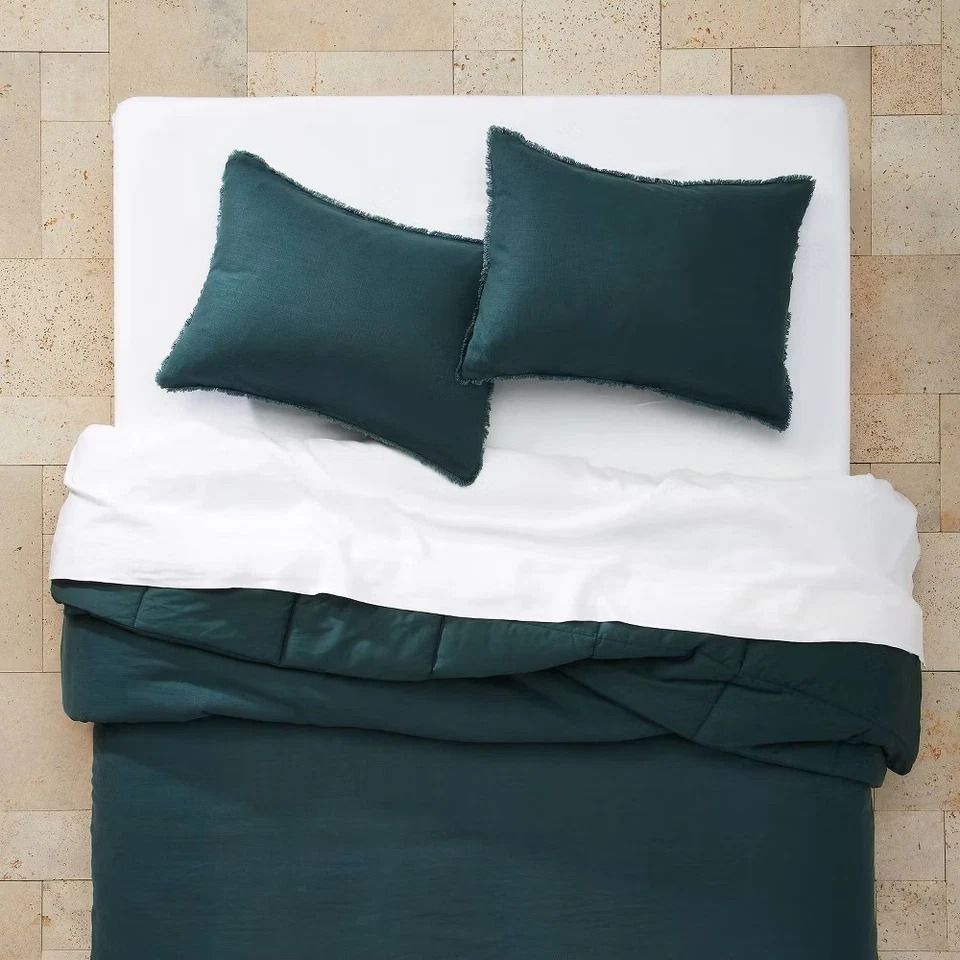 Heavyweight Linen Blend Comforter & Sham Set, King California King, Dark Teal, Soft, Machine Washable Comfort Heavyweight Linen Blend Comforter & Sham Set, King California King, Dark Teal, Soft, Machine Washable Comfort