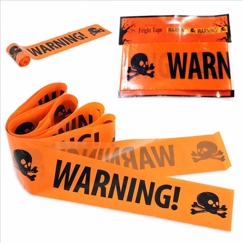Plastic Skull Head Warning Tape, Witch Balloons, Halloween Decoration Props Window Prop yellow