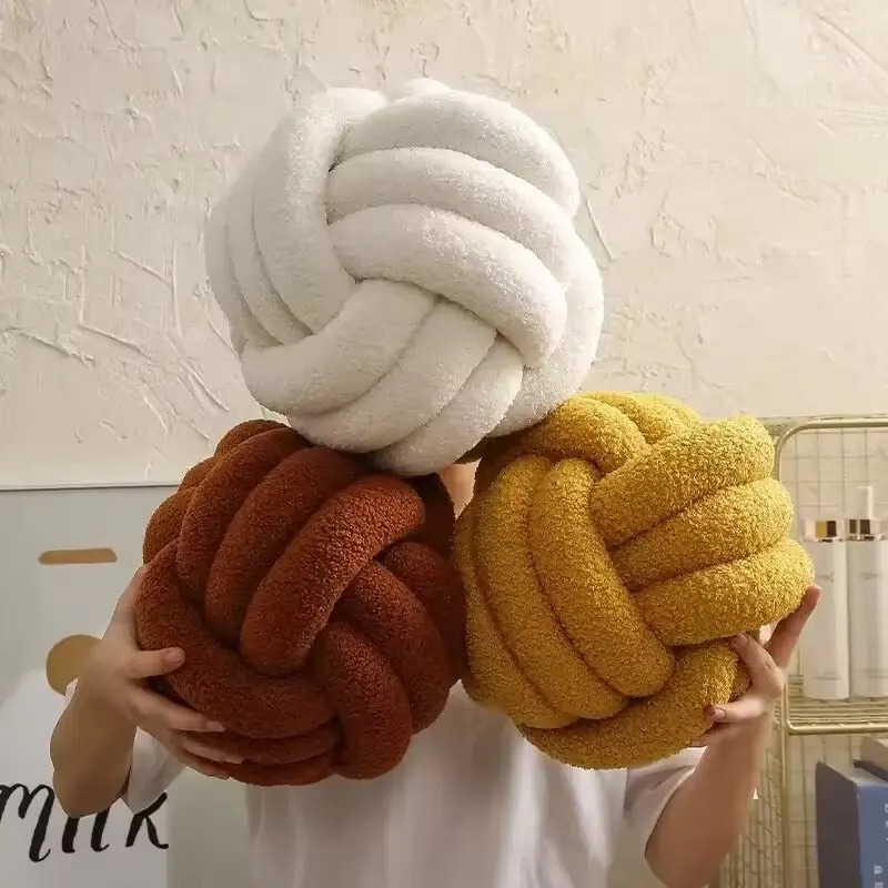 Woven Ball Pillow For Home Bedroom Decoration, Knotted Cushion With Backrest, Round Ball Shape Bed Cushion For Sofa plum