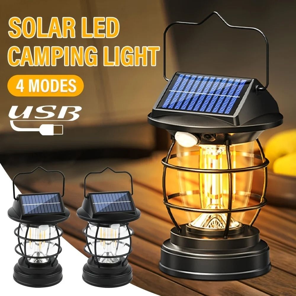 Solar Powered Retro LED Camping Lantern 4 D