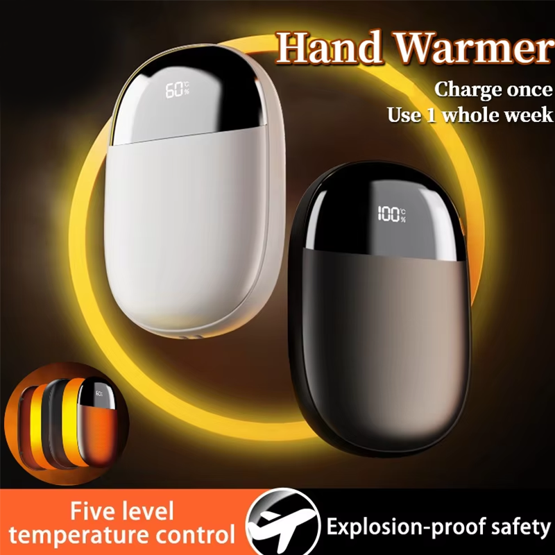 Double Sided Heating Portable Hand Warmer Large Capacity Adjustable Temperature Digital Display Winter Gift white