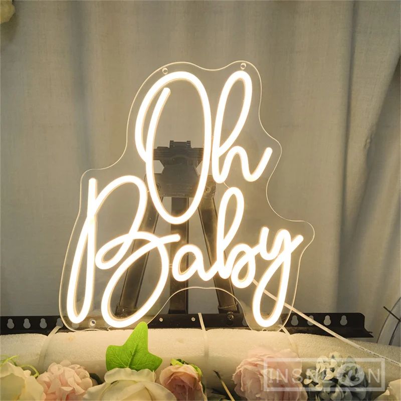 Oh Baby Personalized LED Neon Sign Custom Baby Shower Wall Decor Light For Nursery, Kids Bedroom, Photo Backdrop warm White 10.75 11.81