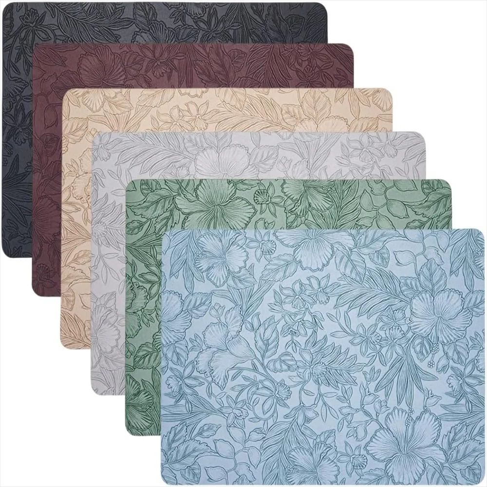 Floral Faux Leather Placemats Set Waterproof, Wipeable Non Slip Table Mats For Everyday Dining green 4pcs 16.93 11.81 Inches