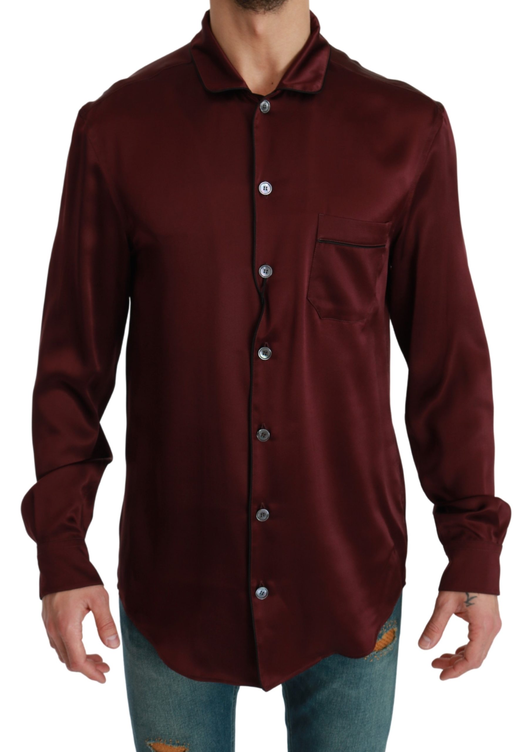 Dolce & Gabbana Bordeaux Seiden-Schlafanzug Casual Oberteil Shirt Image