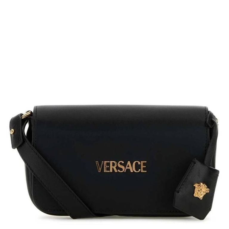 Tag Foldover Top Mini Shoulder Bag - Black - Versace Shoulder Bags