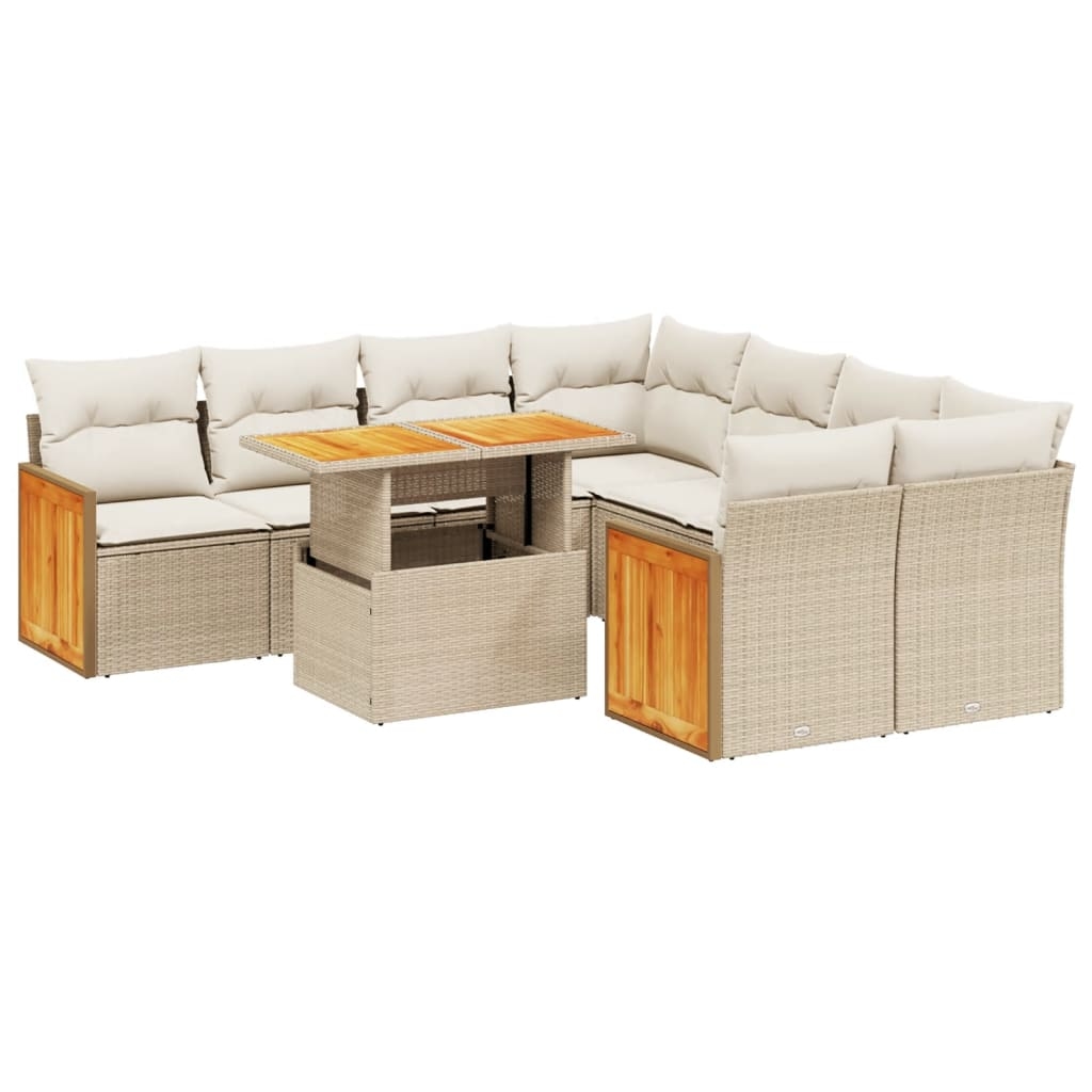 vidaXL 9-tlg. Garten-Sofagarnitur mit Kissen Beige Poly Rattan Image
