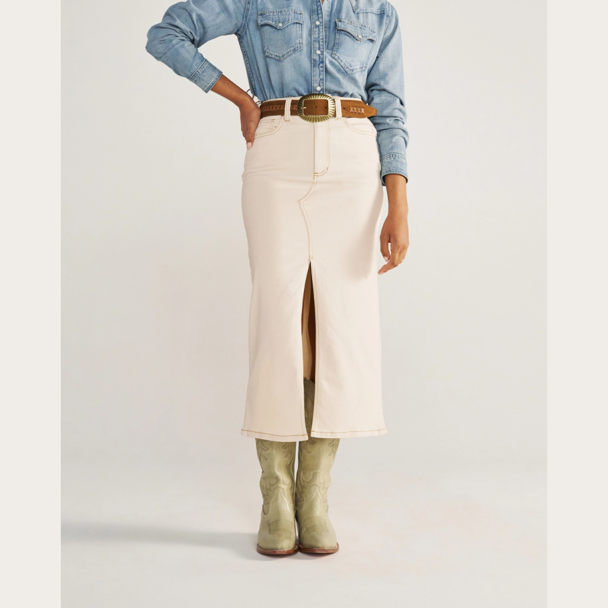 Tecovas Women's Midi Denim Skirt, Natural, 32