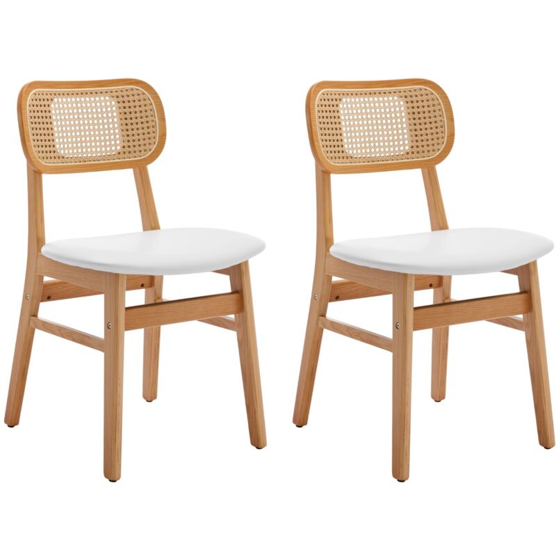 Set Di 2 Sedie, Sedie Da Pranzo In Rattan Sedie Da Cucina Gambe In Legno Sedie In Pu Per Sala Da Pranzo, Bianco
