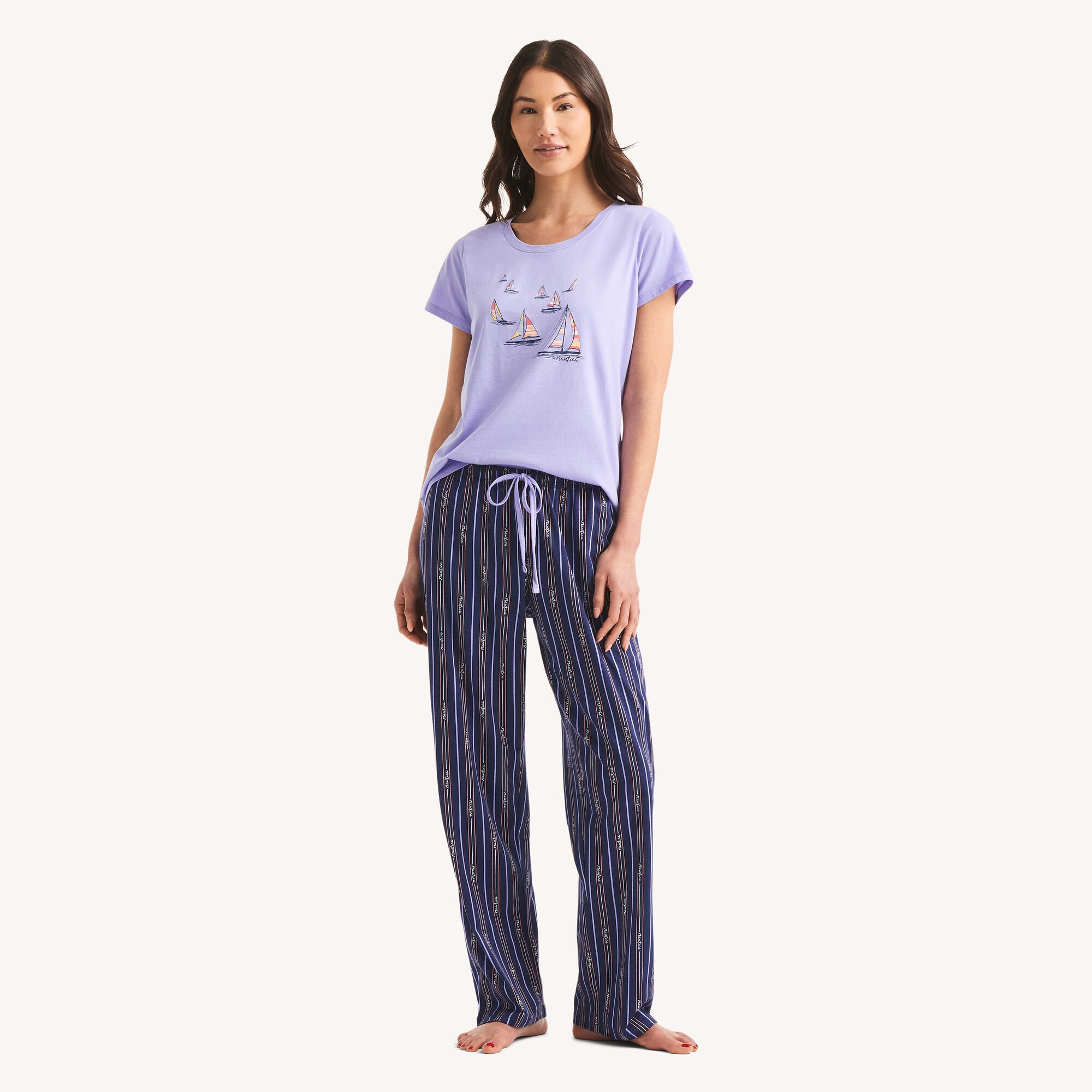 Nautica Women's Printed Pajama Pant Set 402 (Sapphire/Pitch Yellow), XS