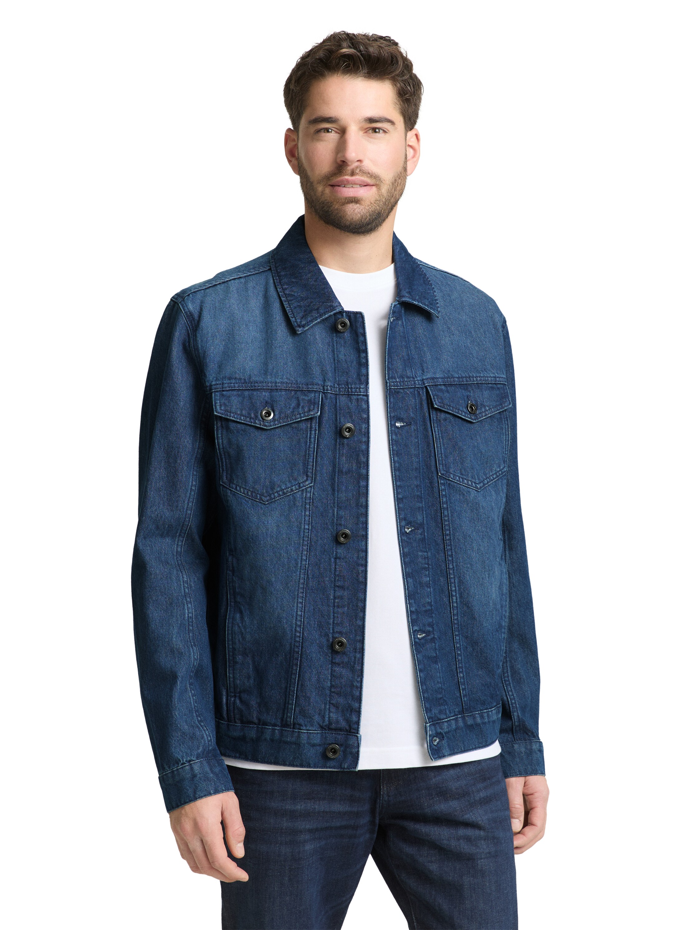 Jeansjacke TOM TAILOR, Herren, Gr. XL, schwarz stone bright blau denim, Denim/Jeans, Obermaterial: 100% Baumwolle, unifarben, regular fit normal, Manschette, Jacken Jeansjacke, mit Taschen