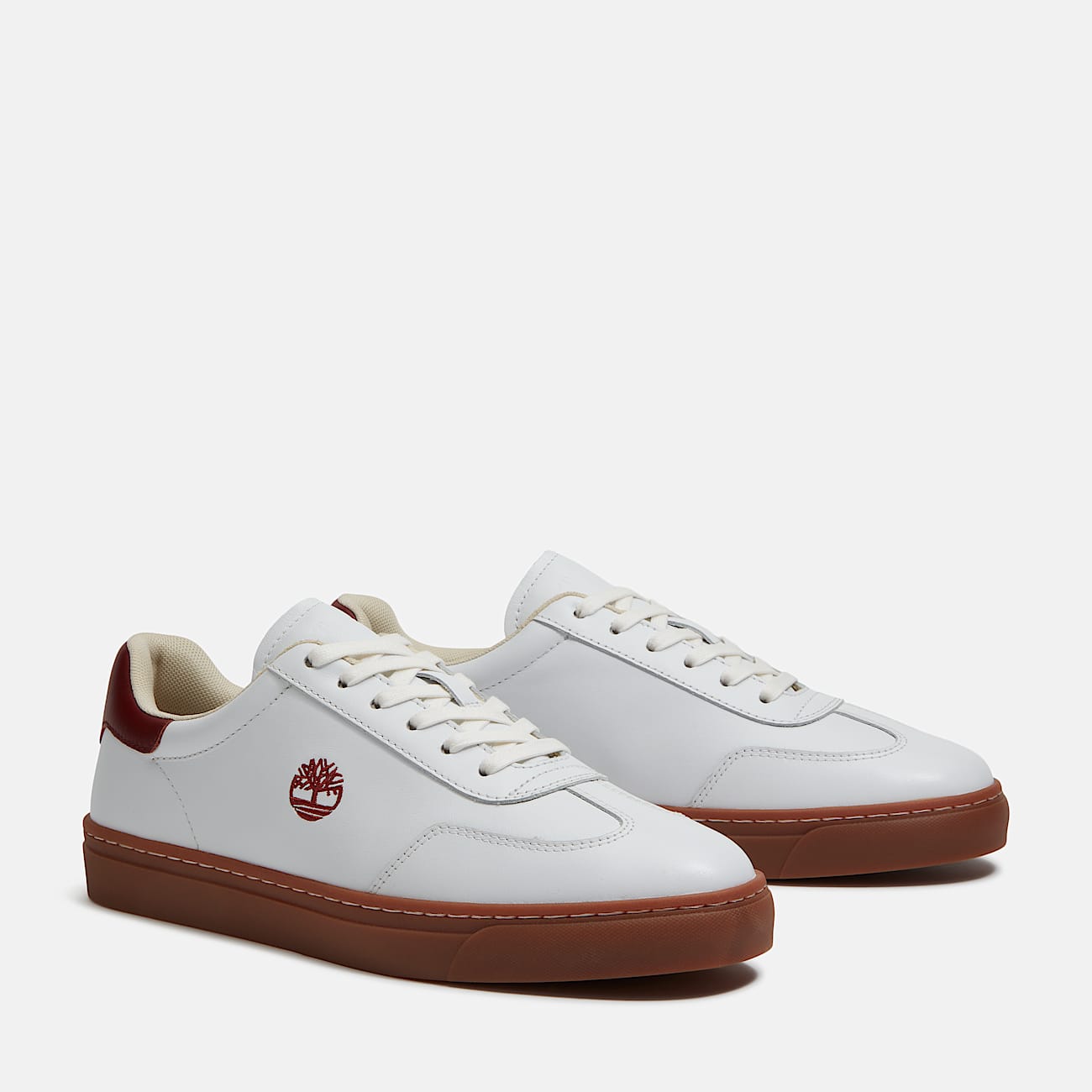 Sneaker TIMBERLAND "LISBON ESSENTIAL LOW LACE UP SNEAKER", Herren, Gr. 43, weißfg w dkrot, Leder, Schuhe Sneaker