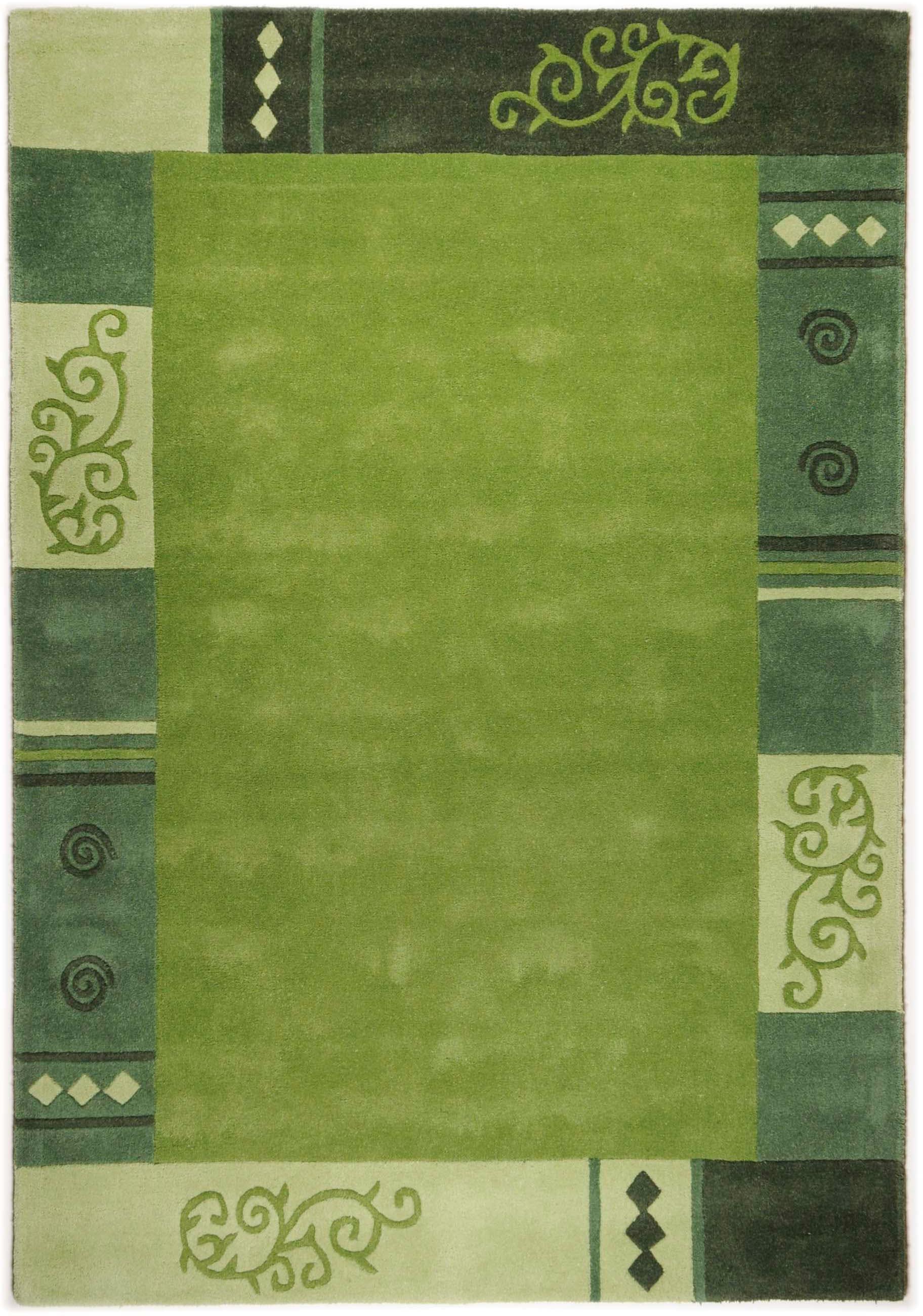 Wollteppich THEKO "Ambadi" Gr. 7, grün, B:240cm H:14mm L:340cm, Schurwolle, Teppiche, reine Schurwolle, handgetuftet, mit Bordüre, modern Image