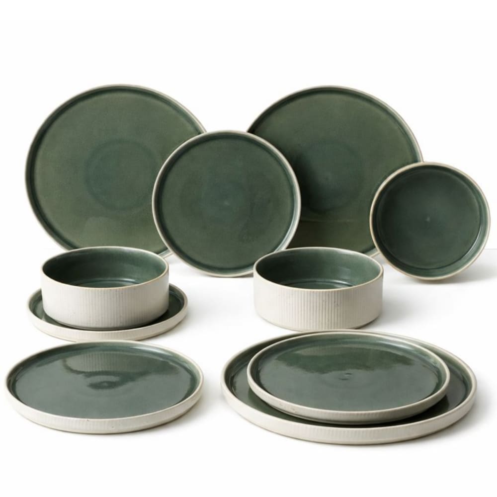 Set di 16 pezzi di stoviglie in gres blu verde L28