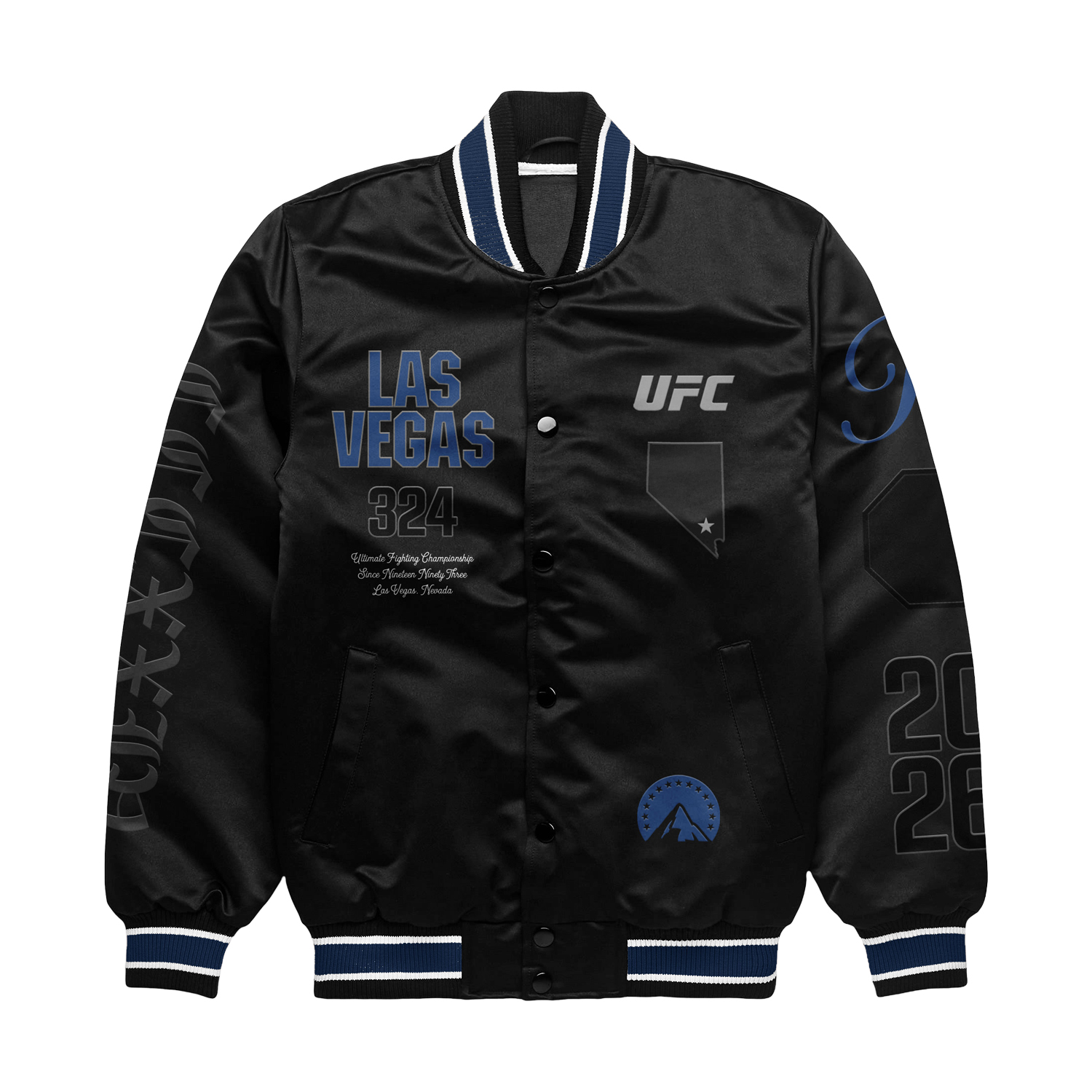 Schwarze Herren-Bomberjacke mit durchgehenden Druckknöpfen, UFC 324 Las Vegas Image