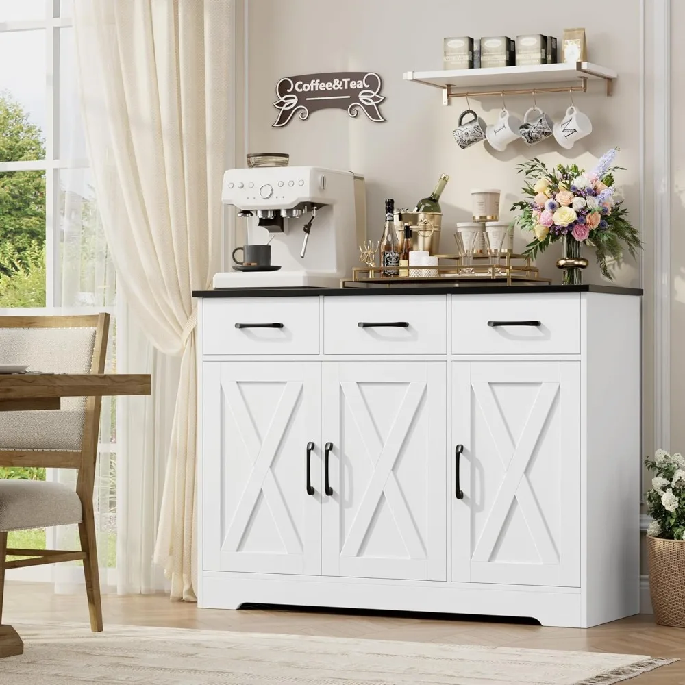 Sideboard, Küchenschrank mit 3 Schubladen und 3 Türen für die Küche, Buffetschrank mit Arbeitsplatte für Esszimmer, Wohnzimmer