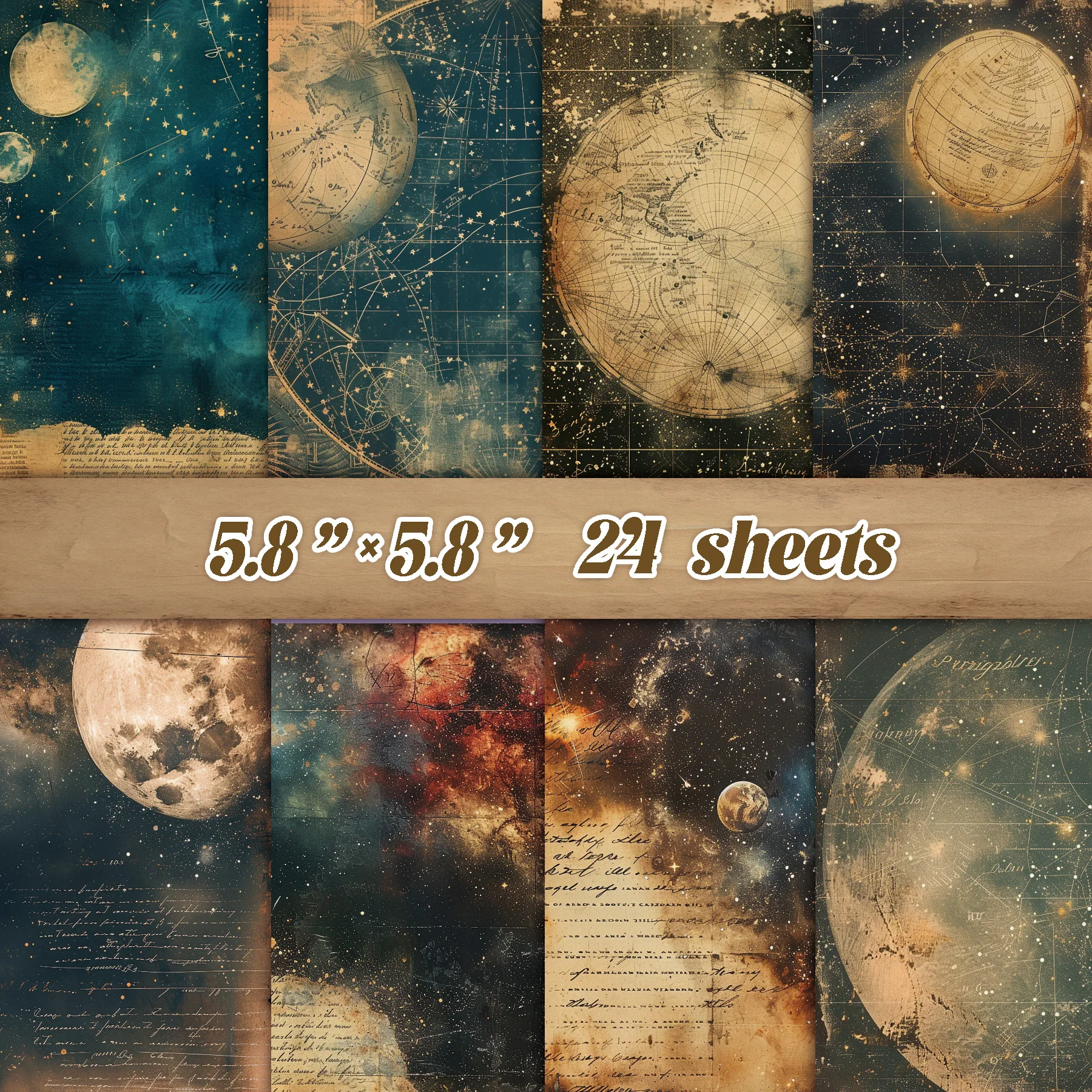 24 Blatt Vintage The Universe Planet Series Scrapbook-Papierpapier für die Herstellung von Scrapbooking-Karten, Junk Journal Image