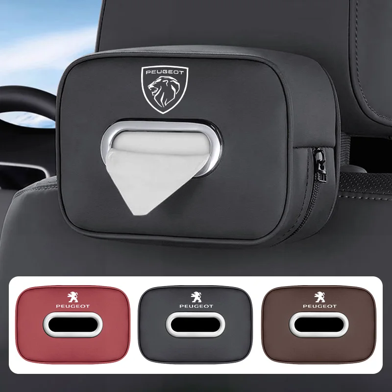 Auto Tissue Box Qualität Leder Auto Papier Handtuch Lagerung Tasche Für Peugeot 5008 408 308 Landtrek 208 2008 3008 Rifter 508 301 108 Image