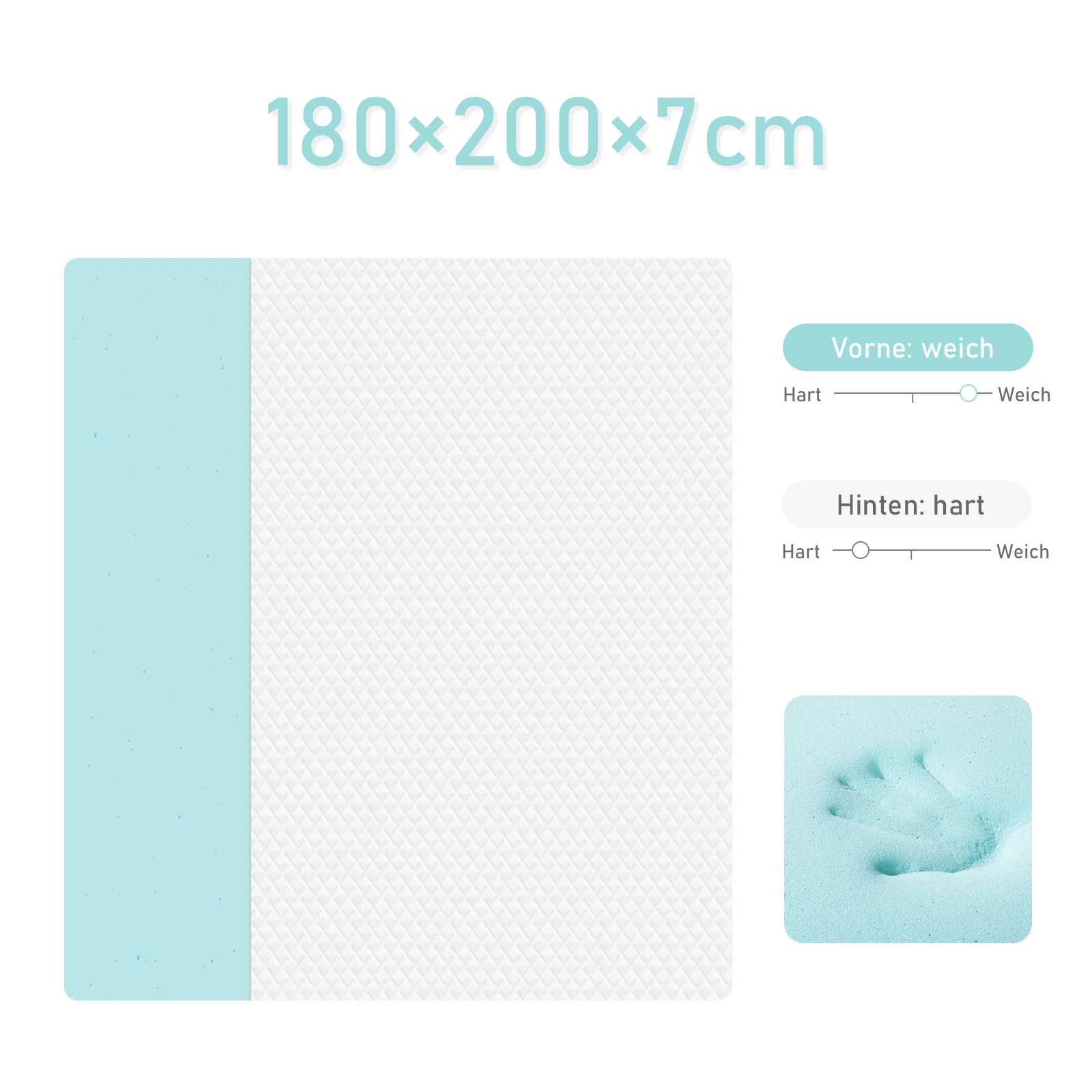 Matratzen Topper 180x200 cm 7 cm Memoryschaum H2 H3 mit Reißverschluss Bezug