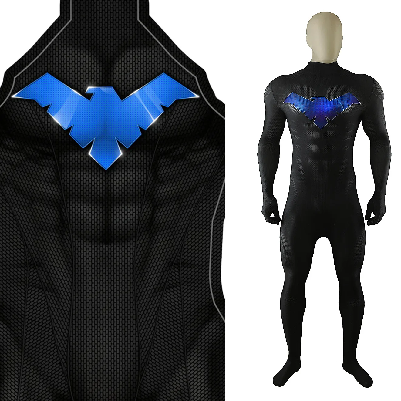 Männliches Nightstick Cosplay Nightwing Dick Grayson Kostüm 3D-Gedruckter Spandex-Bodysuit Zentai-Anzüge Halloween-Kostüm für Männer und Kinder Image
