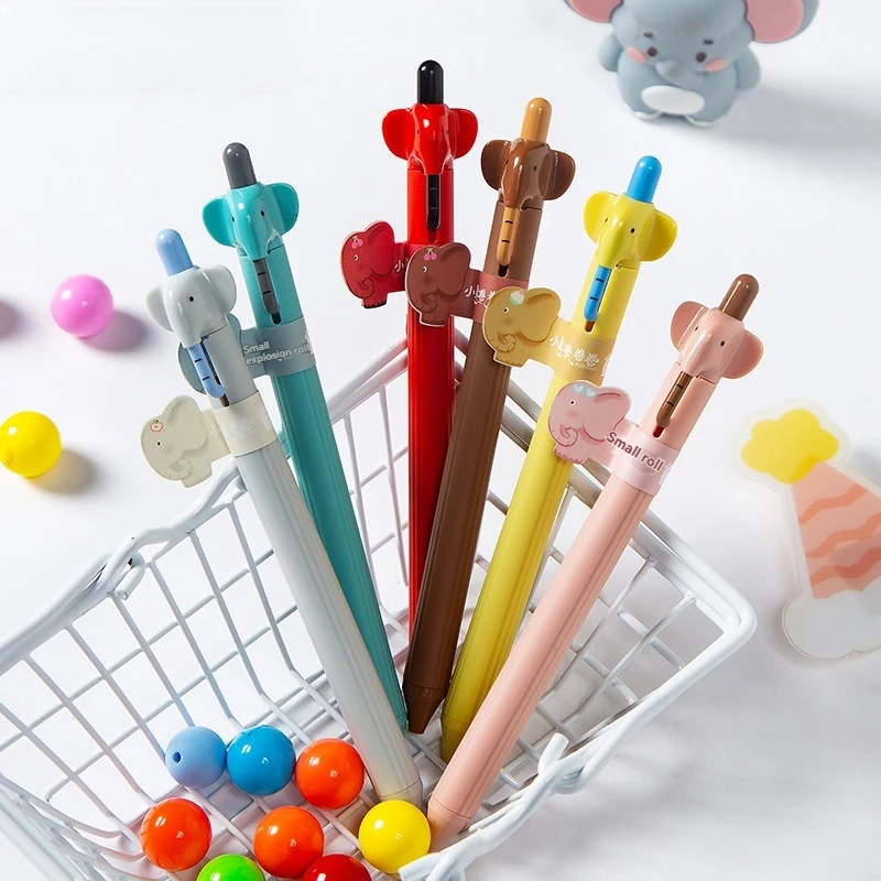 12 Stück Dumbo Roll Niedlicher Druckstift mit Neutraler Tinte, Rutschfester Textur, Doppelkugel, ST Schnelltrocknend, 0,5 mm Pinselspitze, Schwarzer Stift Image