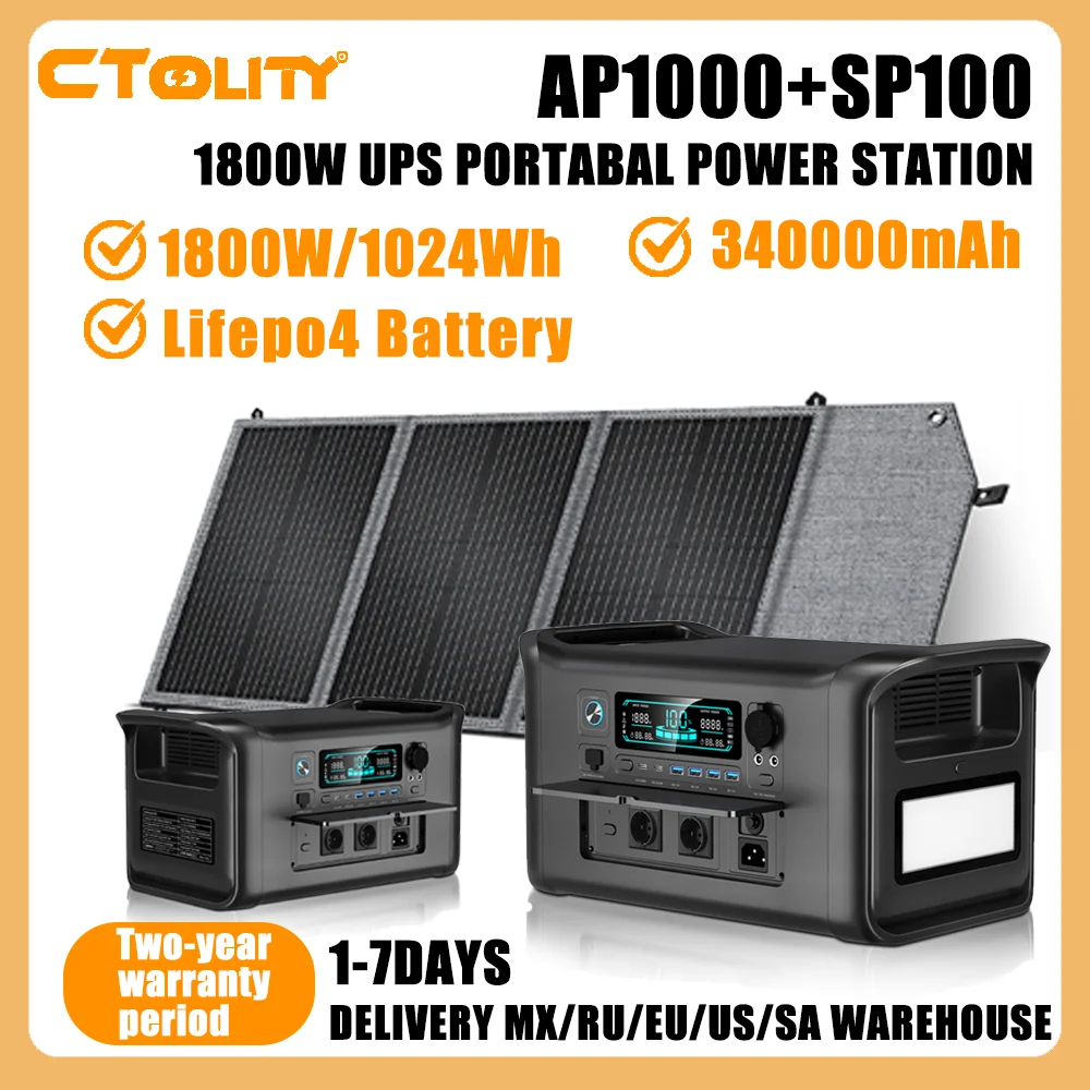 CTOLITY AP1000 SP100 Tragbarer Solargenerator 100W Solarpanel 2048Wh LiFePO4-Akku Powerstation Notfallversorgung Image