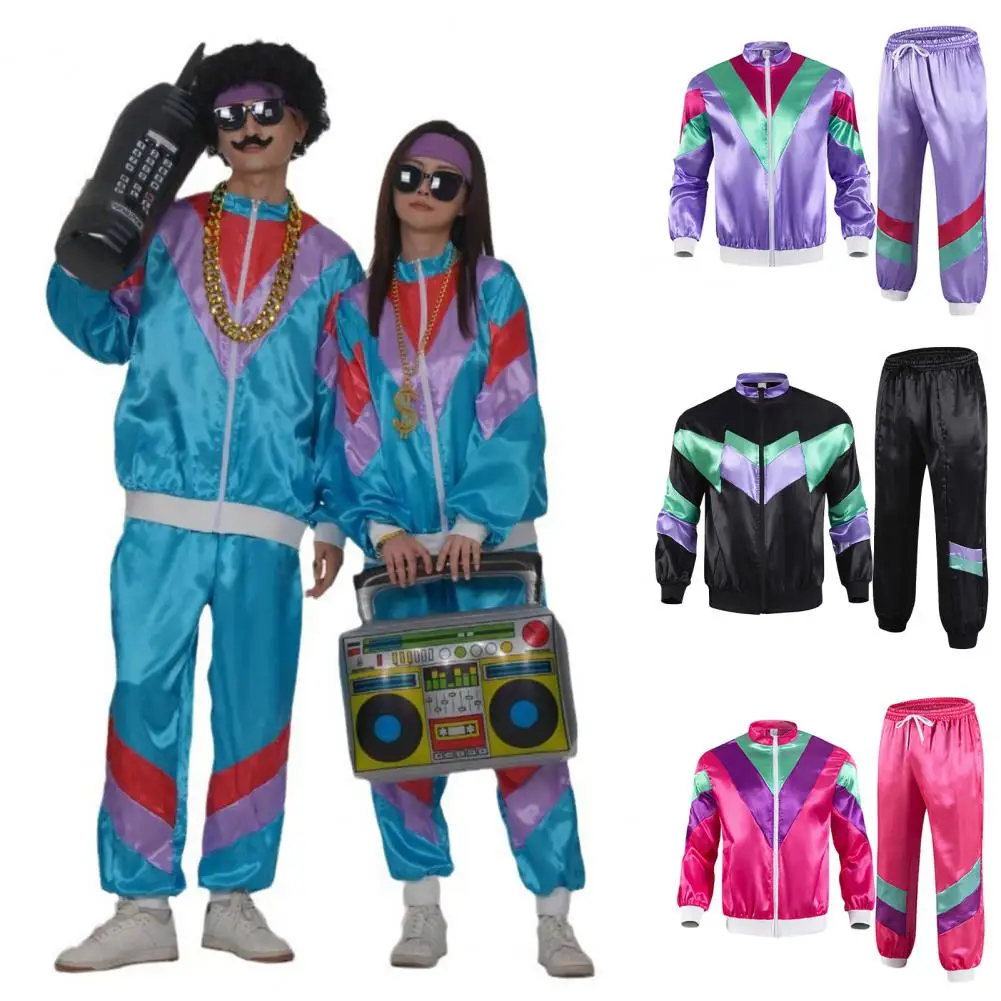 Trainingsanzug-Kostüme für Damen und Herren 90er Hip-Hop Shell Suit Kostüm Herren 80er Retro Trainingsanzug Jacke Disco-Kostüm Windbreaker und Hose
