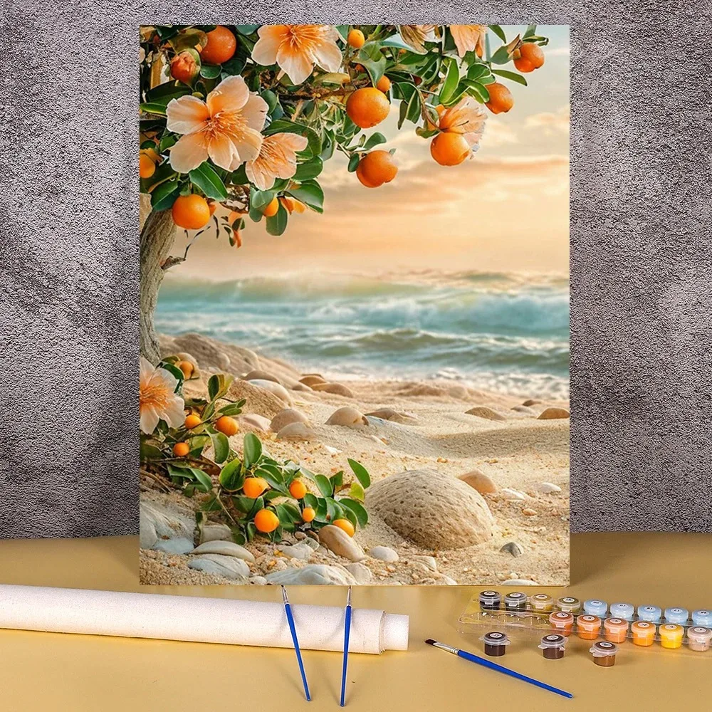 Malen nach Zahlen Set: Seelandschaft mit Segelboot, Acrylfarben auf Leinwand für Erwachsene, Schlafzimmer-Dekoration Image