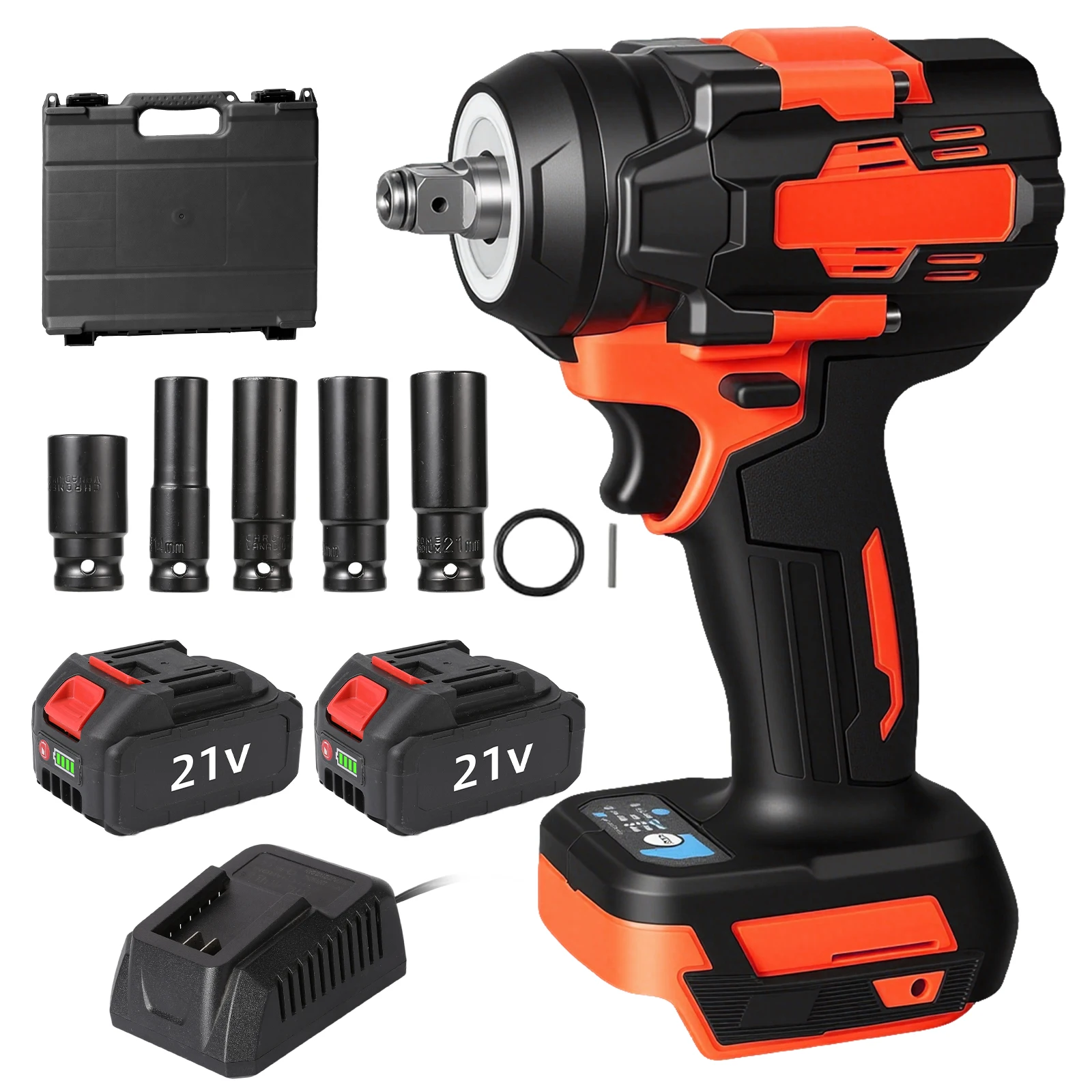 Bürstenloser Schlagschrauber für Makita 18V Akku, 1/2 Zoll 700N.m Kabelloses Elektrowerkzeug mit 2 Akkus Ladegerät & 5 Steckschlüssel-Set Image