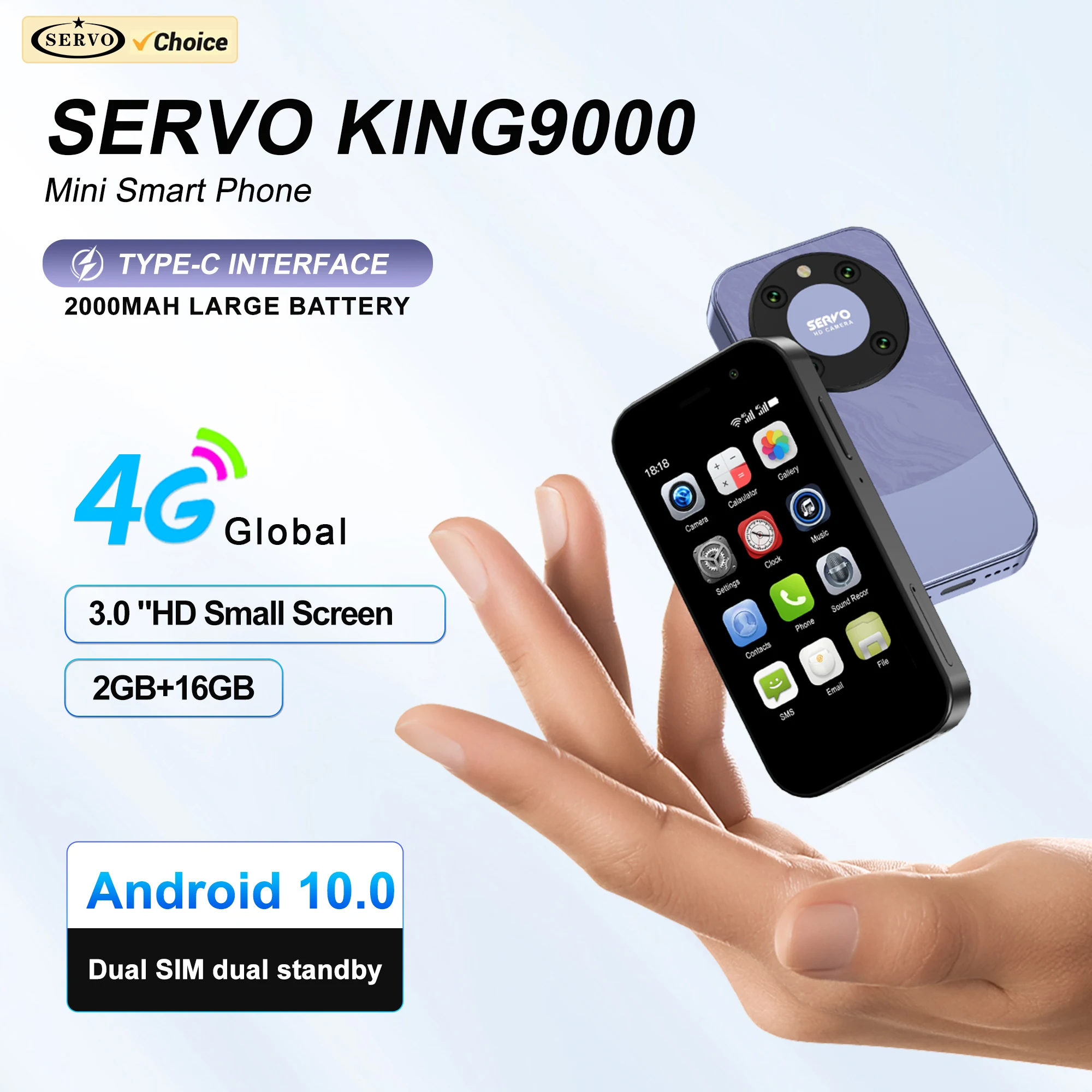 SERVO KING9000 Mini Pocket Android Smartphone Dual SIM 4G LTE RAM 2GB ROM 16GB Play Store WLAN 3,0-Zoll-Display Kleine Smartphones