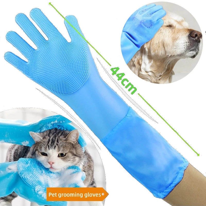 Pet Grooming Reinigungshandschuhe Hund Katze Badehandschuh Indirektes Shampoo Gel Scrubber Sauberer weicher Silikonhandschuh Handhautschutz Image