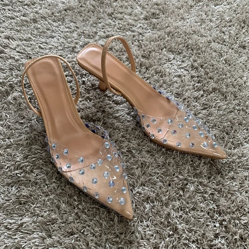Frauen PVC Transparent Diamant High Heels Sexy Spitz Slingback Schuhe Mit Hohen Absätzen Pumpen Weibliche Party Heels Sandalen Schuhe