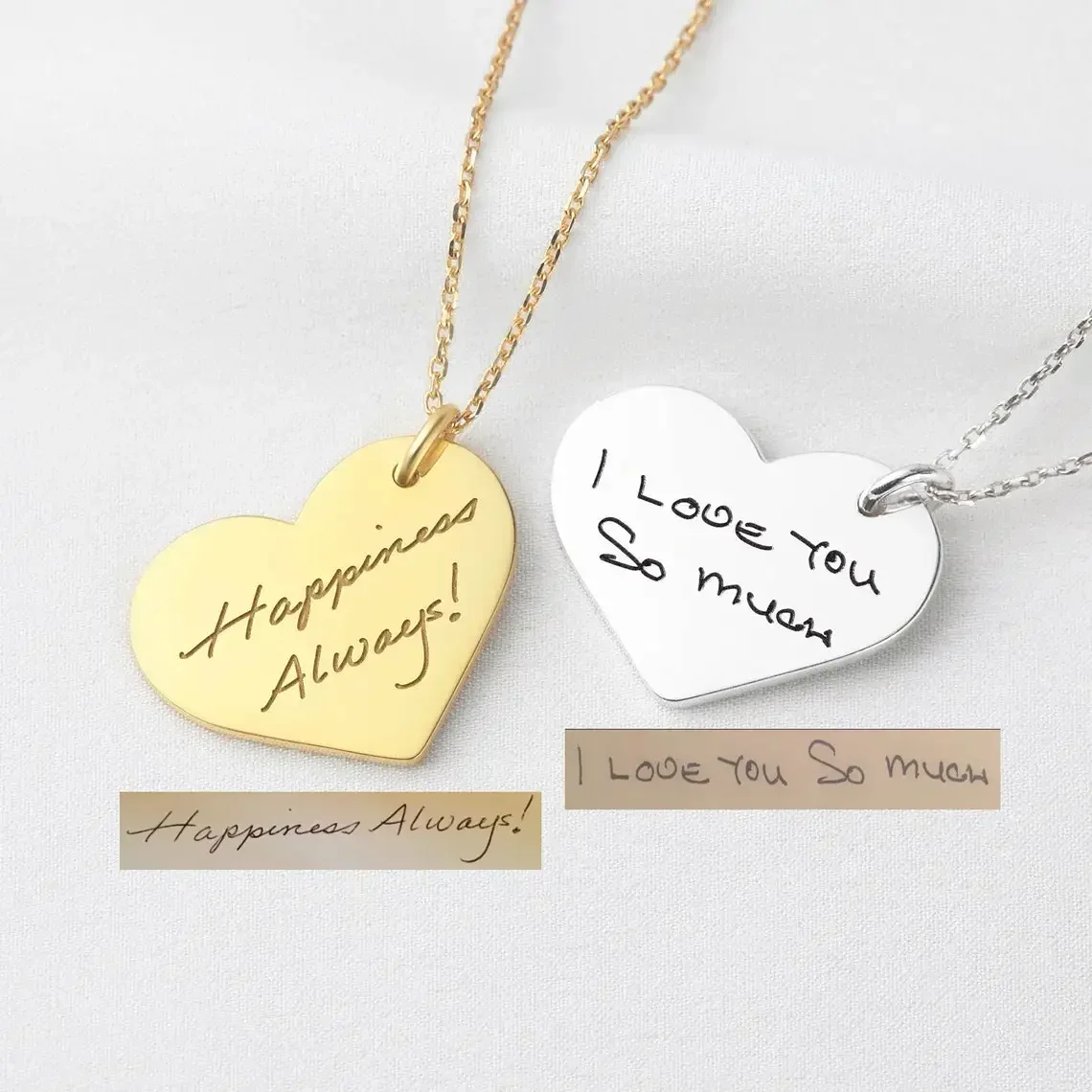 Collana con nome inciso, scritta a mano, ciondolo a forma di cuore, firma con catena, regalo personalizzato, ciondolo a forma di cuore personalizzato, regalo per la madre