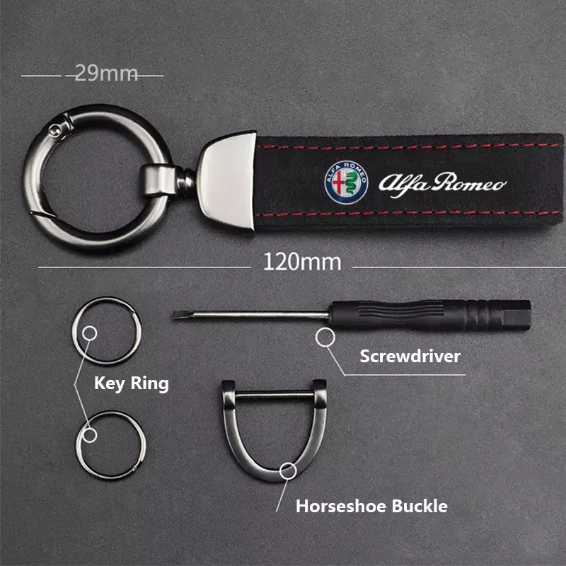 Wildleder-Schlüsselanhänger Auto-Schlüsselring-Halter Anhänger Hochwertige Geschenke für Alfa Romeo Giulietta Mito Giulia Stelvio Brera 147 156 159 Image