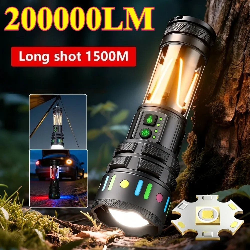 Leistungsstarke Zoombare LED-Taschenlampe mit Stimmungslicht 21700 Wiederaufladbare Aluminiumlegierung Arbeitsleuchte für Outdoor-Camping-Laterne Image