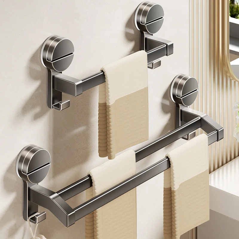 Bad Handtuch Halter ohne Bohren Loch Saugnapf Wand Halterung Zwei Bar Handtuch Rack Küche Dusche Bad Zimmer Handtuch Regal Image