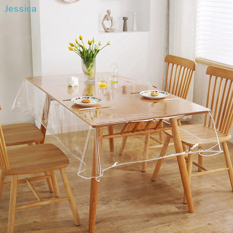  Transparente, ölbeständige und hitzebeständige PVC-Tischdecke mit gerader Kante für Wohnzimmer-Couchtisch, staubdichte Tischdecke Image