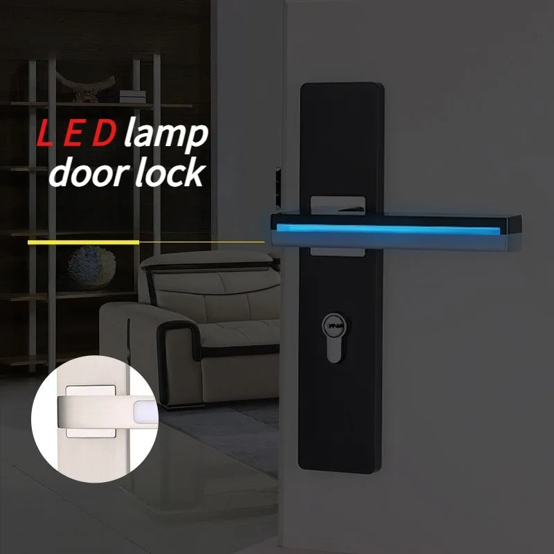 LED-Licht-Türgriffe für Innentüren, Zinklegierung, Rosette und Platte, Türhebel-Set, Holz-Durchgangsschloss für Badezimmer, Schlafzimmer