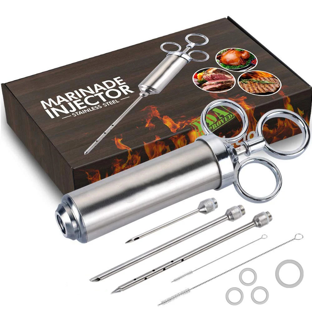 Fleischinjektor-Spritze-Set aus Edelstahl, Geschmacksinjektor mit 3 Marinade-Nadeln, Küche, Lebensmittel-Injektionsspritze, Wohnaccessoire Image