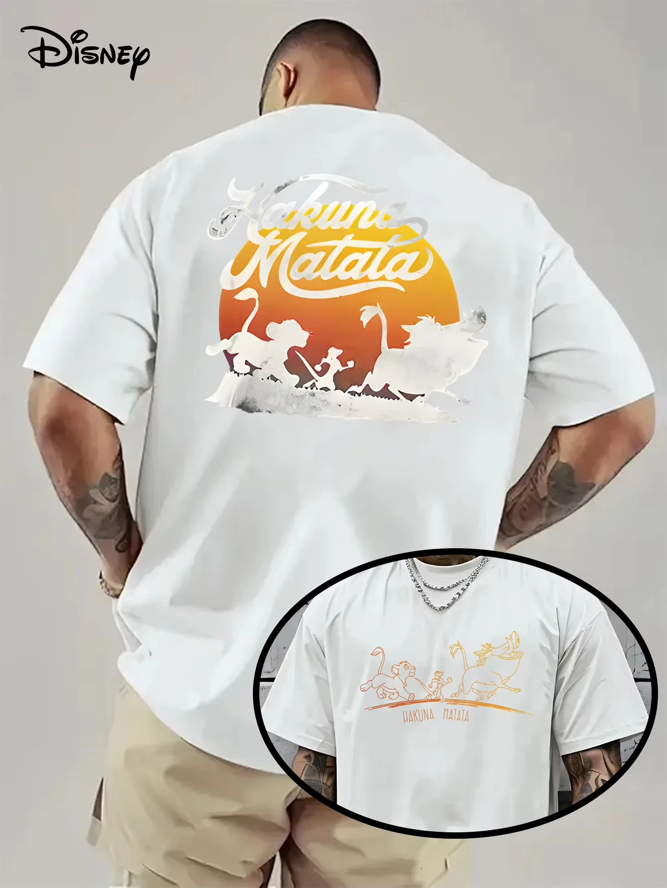 Herren-T-Shirt mit Disney-Simba-Löwenkönig-Muster, für den täglichen Gebrauch, Freizeit und Themenaktivitäten, Unisex, Baumwolle, kurzärmelig, Übergröße Image