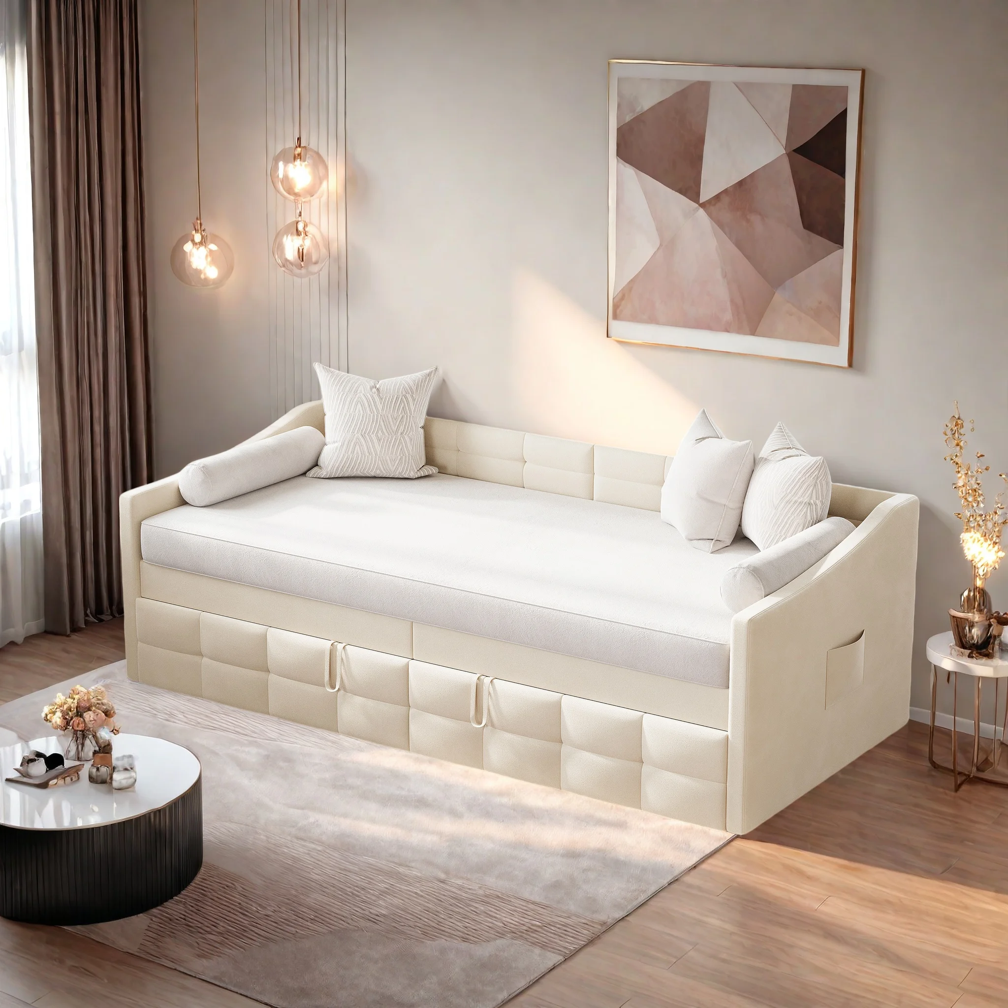 Rosahqnda Polsterbett, Ausziehbares Schlafsofa 90 x 200 cm mit Lattenrost, Tagesbett Ausziehbares Schlafsofa Image