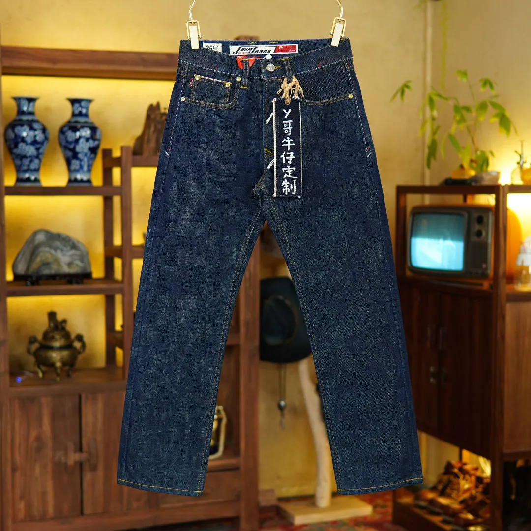 Schwere 25oz Rote Selvedge-Denim-Jeans für Herren Amerikanischer Vintage-Stil Lässige 100% Reine Baumwolle Reguläre Gerade Hose 5KM Winter Image
