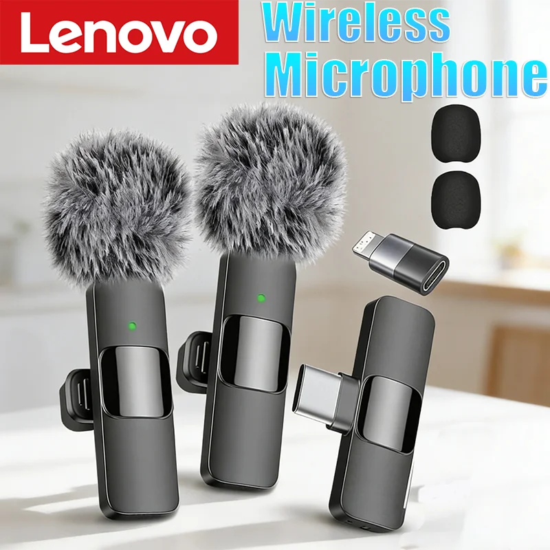 Lenovo Mini tragbares kabelloses Lavalier-Mikrofon für Live-Übertragung, Gaming, Audio- und Videoaufzeichnung, iPhone und Androi Image