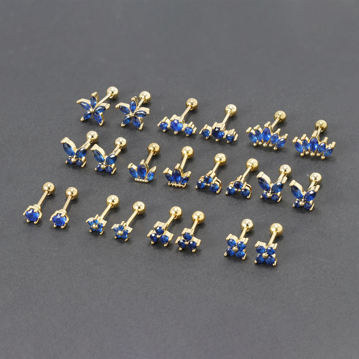 Trendy Edelstahl Blau Zirkon Krone Schmetterling Kleine Stud Ohrring 2023 Neue Schmuck Mode Hochzeit Ohrringe Für Frau Image