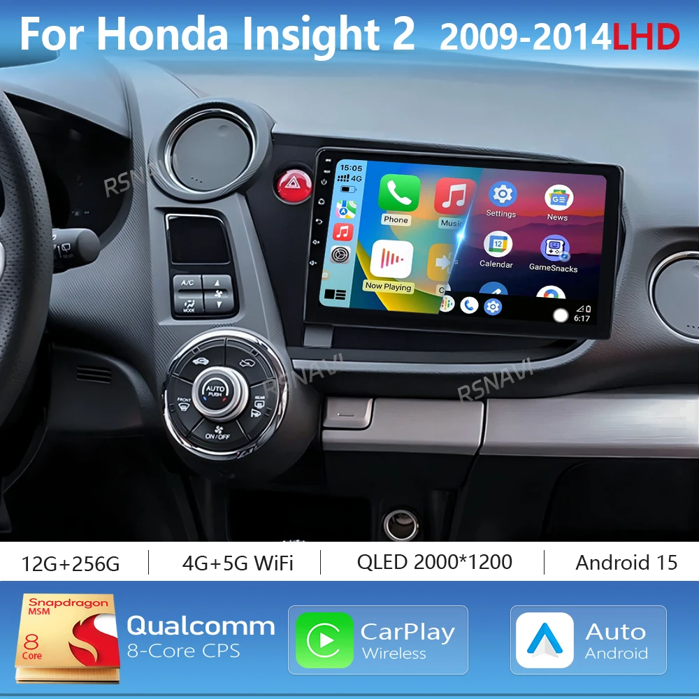 Android 15 Carplay Auto Auto Multimedia Radio Player Für HONDA INSIGHT 2009-2014 Navigation Autoradio GPS Stereo 2 Din kopf Einheit Image