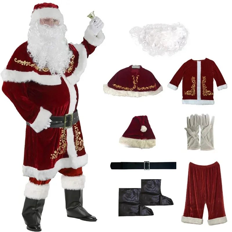 Plus Größe Erwachsene Männer Santa Claus Cosplay Kostüm M-6XL Bühne Leistung Kleidung Weihnachten Rolle Spielen Eltern Outfit