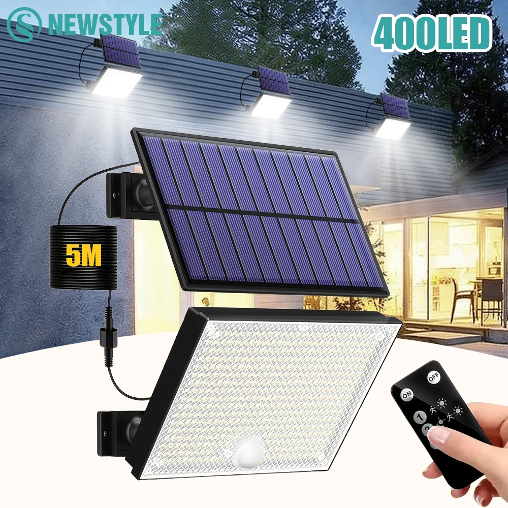 Solarleuchten für den Außenbereich, 400 LEDs, ferngesteuerte Solar-Sicherheitsleuchten für den Außenbereich, Bewegungsmelder, wasserdichte Solar-Wandleuchte, Garten, Terrasse, Hof