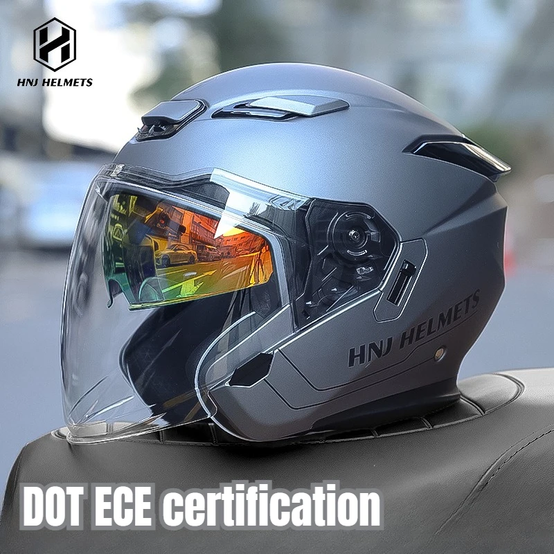 Männer und Frauen Motorrad Sommer Helm Racing Cross Casco Original Zement Grau Helm Doppel Objektiv Halb Helm, Casco für Dukadi Image