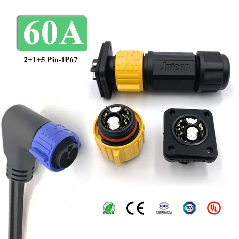 IP67 60A 2+1+5 Elektromotorrad Lithium-Batterie-Steckverbinder Wasserdichter M25 E-Bike Ladeanschluss CE UL Zertifiziert Image
